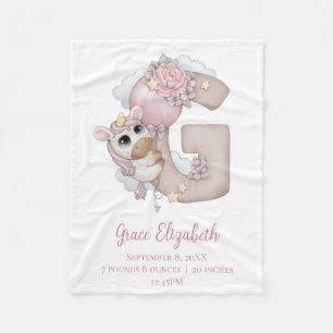 Couverture Polaire Lettre G Monogramme Licorne Rose Cadeau Pour Bébé