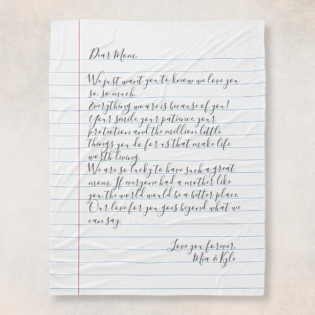 Couverture Polaire Lettre manuscrite customisée Amour Message Mère (Créateur téléchargé)