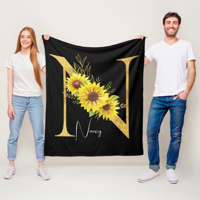 Couverture Polaire LETTRE MONOGRAPHIQUE Tournesol N LETTRE Florale N  (En situation)