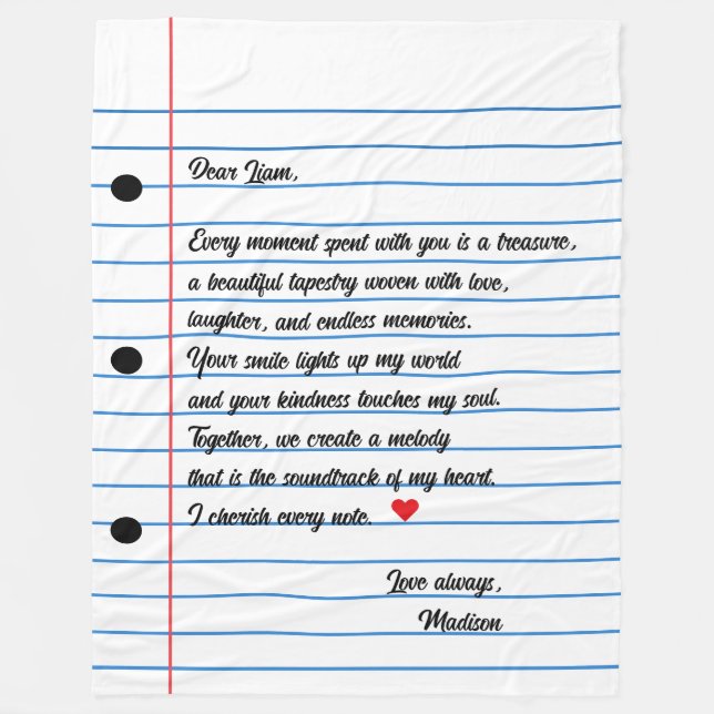 Couverture Polaire Lettre papier lin Script Love Note (Devant)