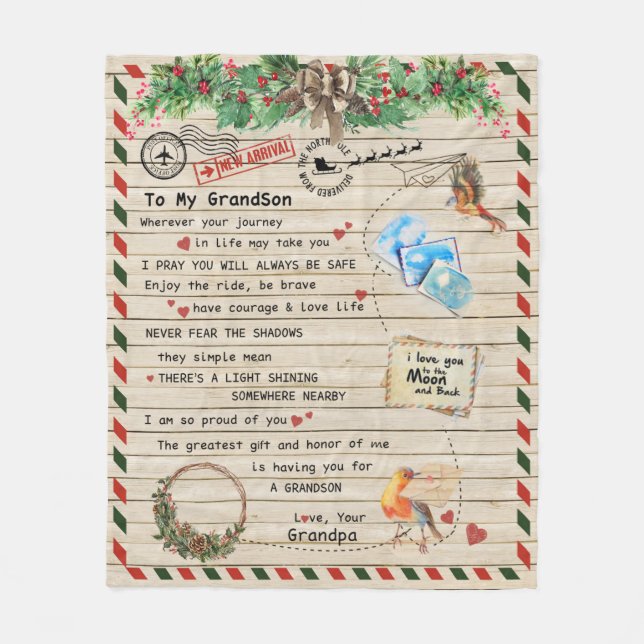 Couverture Polaire Lettre personnalisée à mon petit-fils de grand-pèr (Devant)