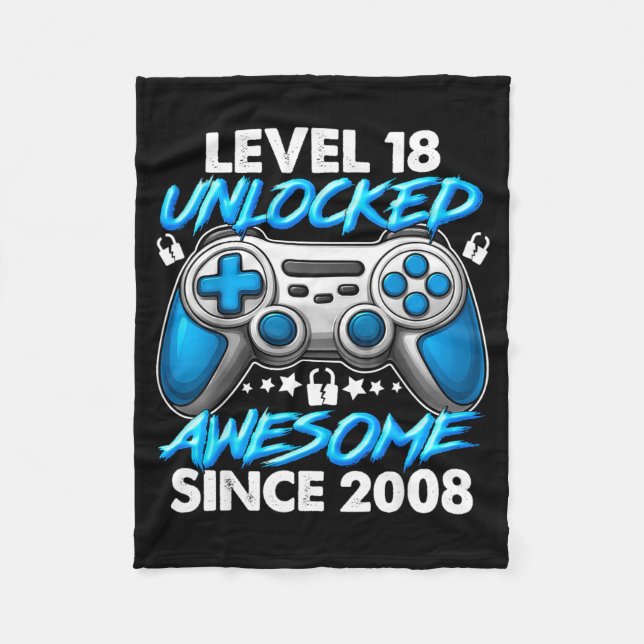 Couverture Polaire Level 18 Unlocked 18 Year Old Boys 18th Birthday B (Devant)