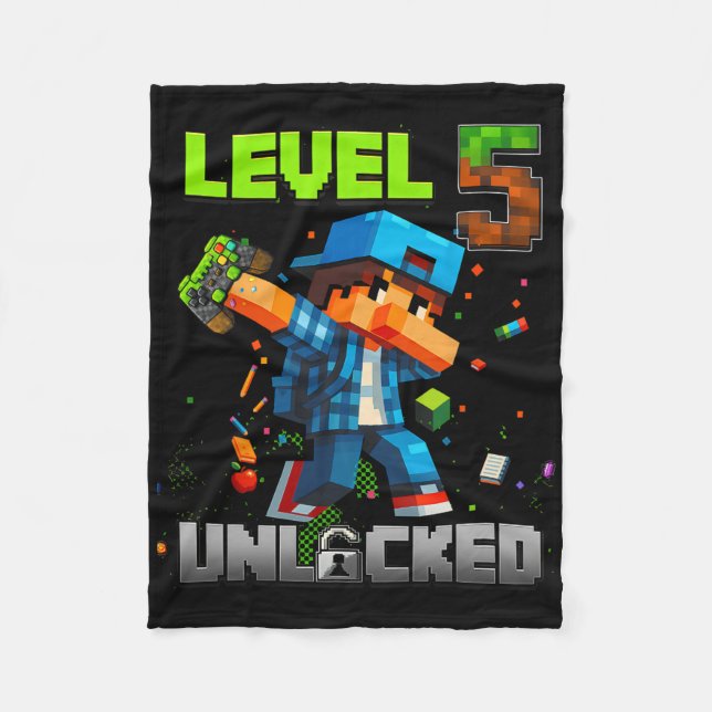 Couverture Polaire Level 5 Unlocked Funy Birthday Boy Pixel Gamer 5th (Devant)