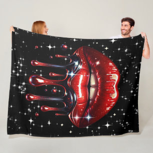 Couverture Polaire Lèvres Rouges Dégoulinantes de Paillettes Glamour 