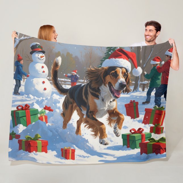 Couverture Polaire Lévrier Afghan Scène de neige festive de Noël (En situation)