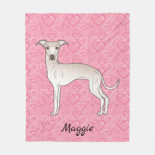 Couverture Polaire Lévrier Italien Crème Chien Mignon Sur Coeurs Rose