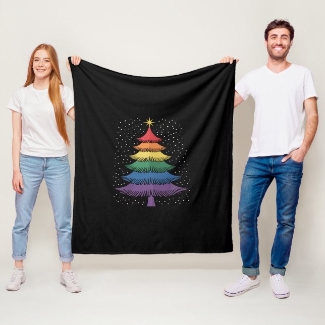 Couverture Polaire LGBT-Q Pride Christmas Tree Pajama Rainbow Flag (En situation)