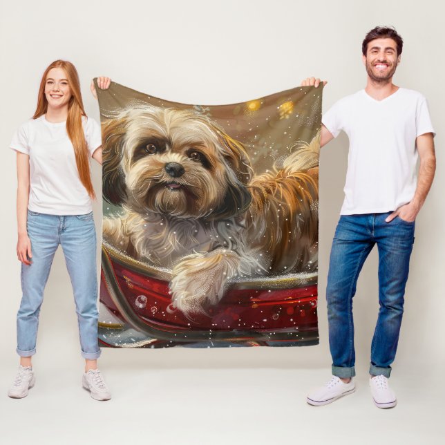 Couverture Polaire Lhasa Apso Chien Fête de Noël (En situation)