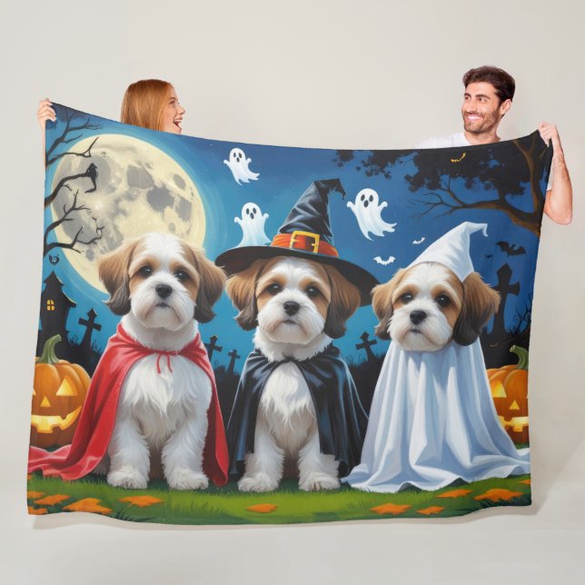 Couverture Polaire Lhasa Apso Chiens Citrouille Halloween Funny (En situation)