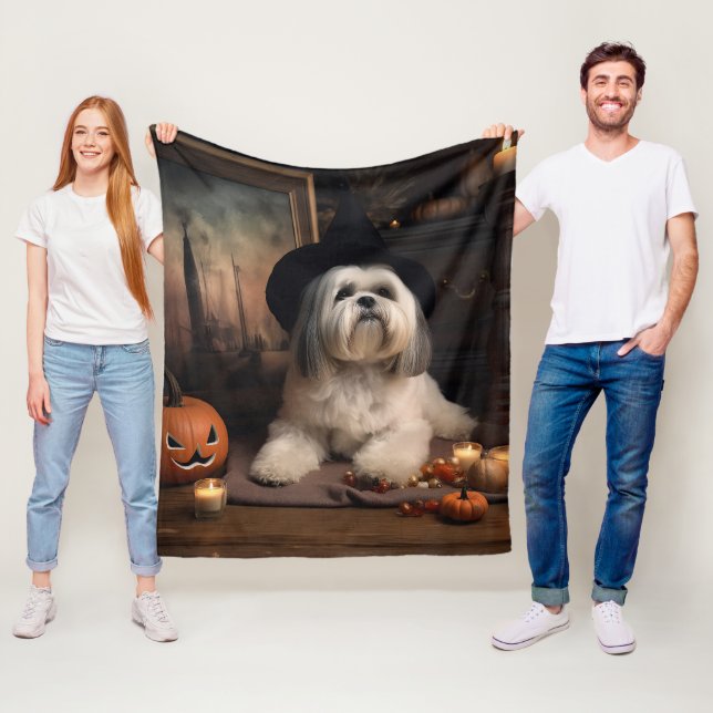 Couverture Polaire Lhasa Apso Citrouilles Halloween Épouvantable (En situation)