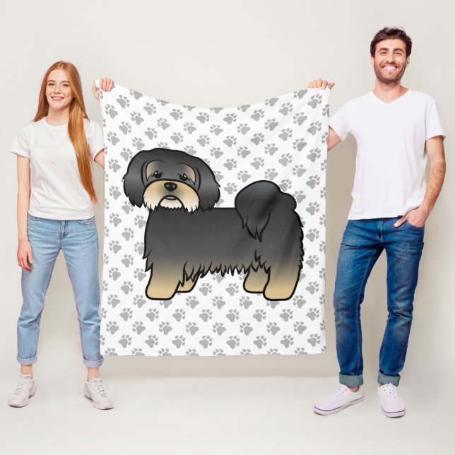 Couverture Polaire Lhasa Apso noir et feu Chien de dessin animé migno (En situation)