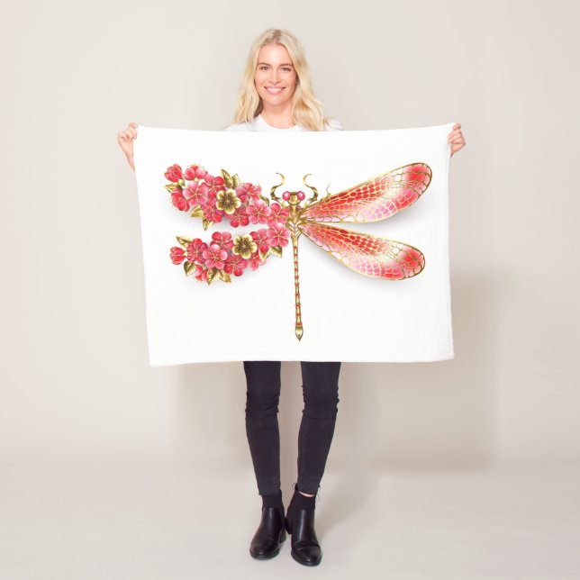Couverture Polaire libellule de fleurs avec sakura de bijoux (En situation)