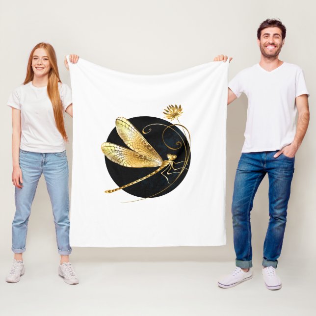 Couverture Polaire libellule d'or en cercle noir (En situation)