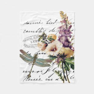 Couverture Polaire Libellule et fleurs