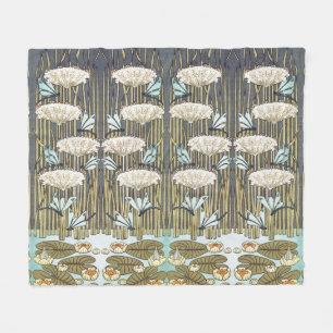 Couverture Polaire Libellule et Lys d'un Vert Sauge Vintage