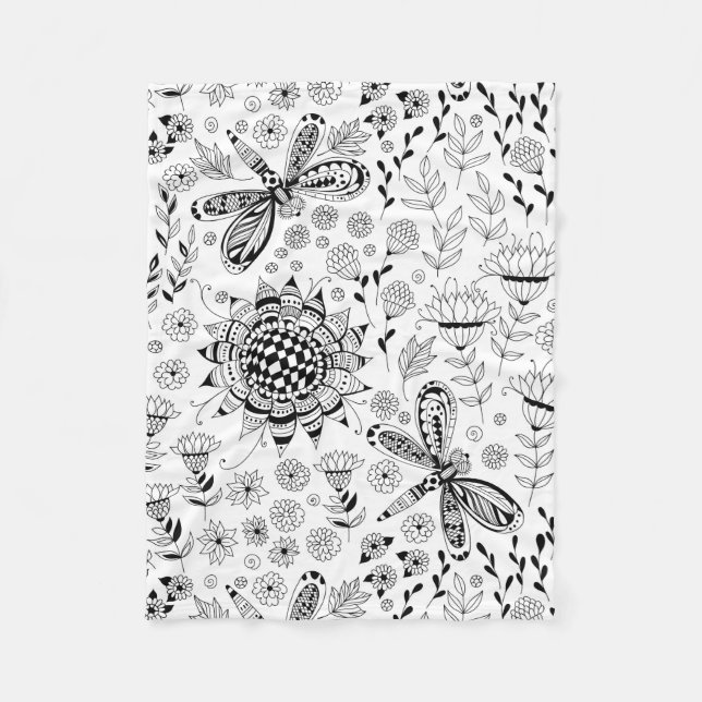 Couverture Polaire libellules et fleurs (Devant)