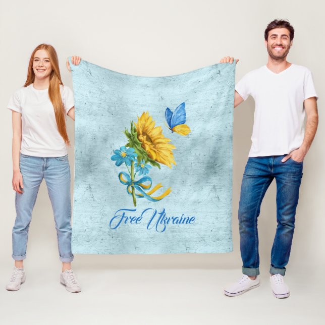 Couverture Polaire Libérez Ukraine Tournesol & Papillon (En situation)