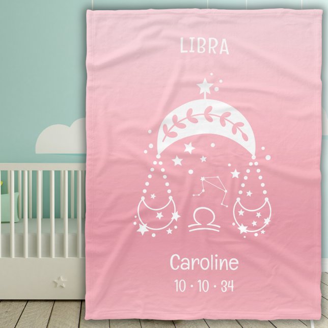 Couverture Polaire Libra Zodiac Star Nom de naissance Bébé rose (Créateur téléchargé)