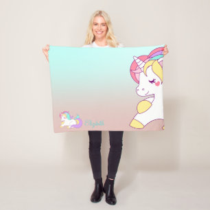 Couverture Polaire Licorne arc-en-ciel adorable ombrée