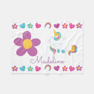 Couverture Polaire Licorne de bébé endormi floral personnalisé
