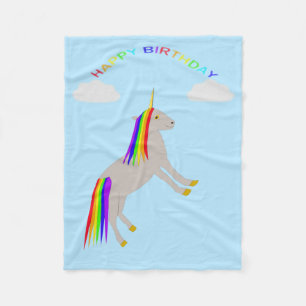 Couverture Polaire Licorne de fête d'anniversaire Arc-en-ciel et Nuag