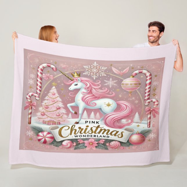 Couverture Polaire Licorne de Noël Rose Merveilleux  (En situation)