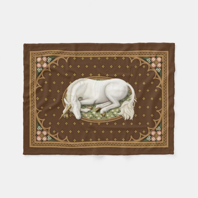 Couverture Polaire Licorne endormie Antique Brun Médiéval (Devant (Horizontal))