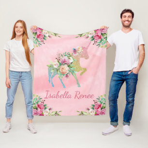 Couverture Polaire Licorne florale personnalisée de parties