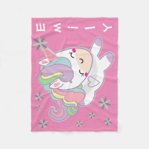 Couverture Polaire Licorne Girly en pastel personnalisée de Kawaii