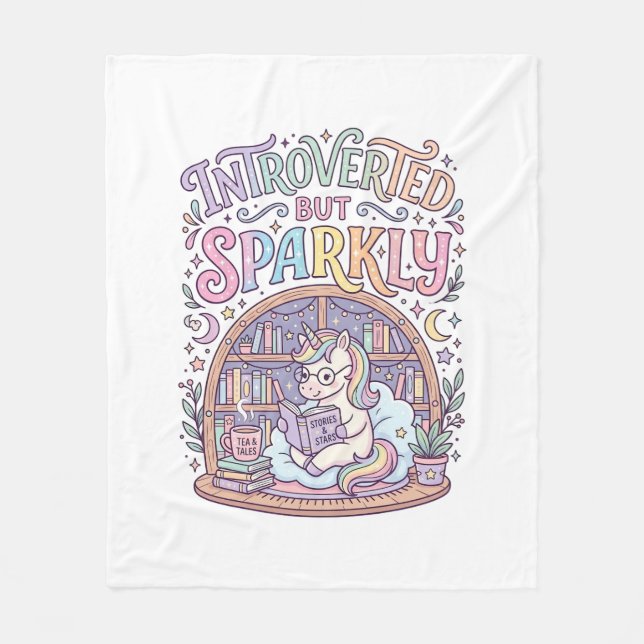 Couverture Polaire Licorne Introvertie mais Originale Blanche Étincel (Devant)