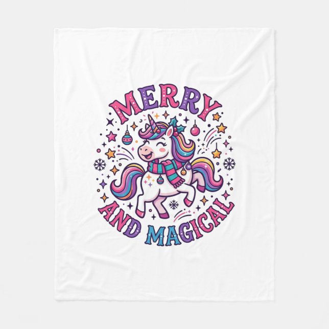 Couverture Polaire Licorne Joyeuse et Magique (Devant)