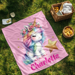 Couverture Polaire Licorne magique étoile rose pailletée