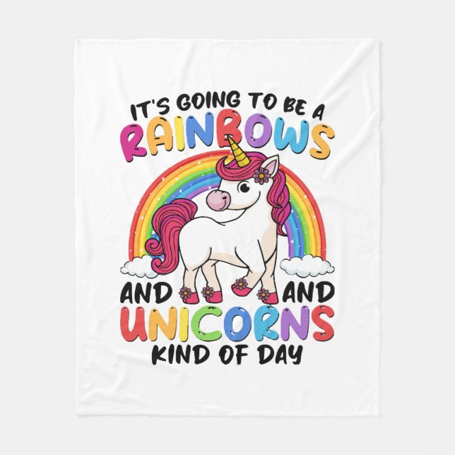 Couverture Polaire licorne mignonne arc-en-ciel drôle (Devant)