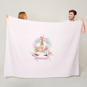 Couverture Polaire Licorne Rose Or Fleurs Arc-en-ciel Filles CADEAU P
