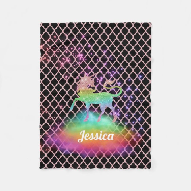 Couverture Polaire Licorne rose personnalisée d'arc-en-ciel de (Devant)