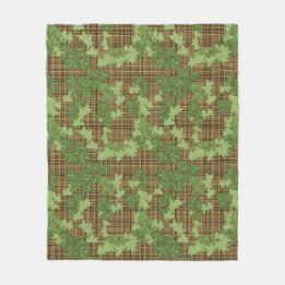 Couverture Polaire Lierre vert sur plaid doré noir
