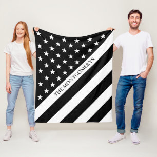 Couverture Polaire Ligne blanche mince nom de monogramme de drapeau