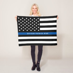 Couverture Polaire Ligne bleue mince de la police Monogramme du drape