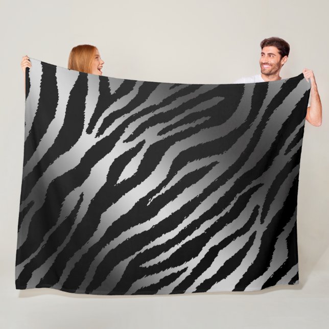 Couverture Polaire Ligne noire moderne Zebra Silver (En situation)