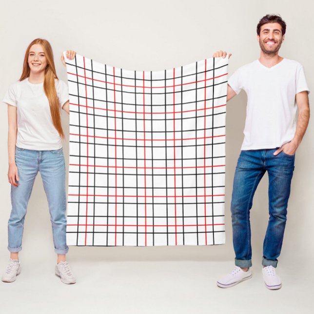 Couverture Polaire Lignes de grille noire rouge Conception de plis (Créateur téléchargé)