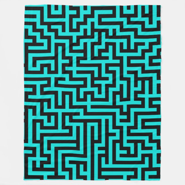 Couverture Polaire Lignes de labyrinthe noir turquoise (Devant)