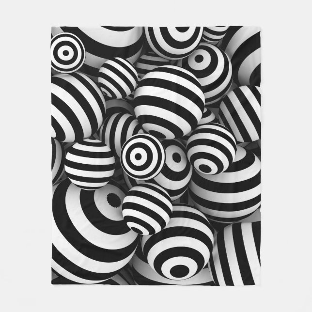Couverture Polaire Lignes noires de boules blanches 3D (Devant)