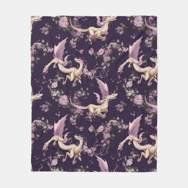 Couverture Polaire Lilac, Rose et blanc Dragons Blanket en polaire (Devant)