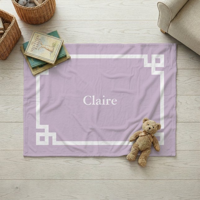 Couverture Polaire Lilas Clé grecque Monogramme Violet et Blanc (Créateur téléchargé)