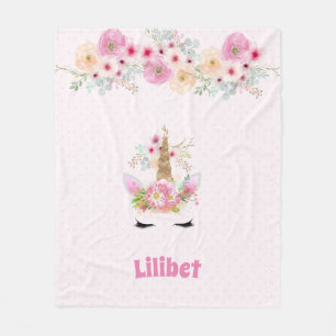 Couverture Polaire Lilibet Nommée Unicorn Face Fleurs Roses Filles