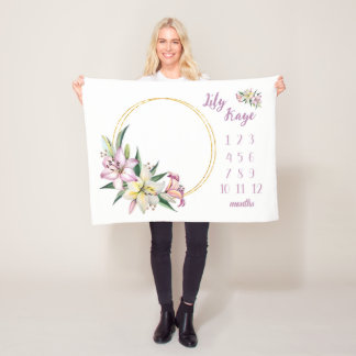 Couverture Polaire Lily Baby Girl Milestone Blanket, Lily Flower Baby