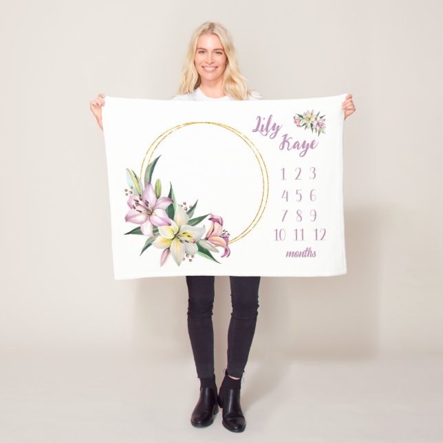 Couverture Polaire Lily Baby Girl Milestone Blanket, Lily Flower Baby (En situation)
