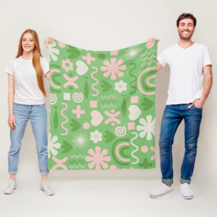 Couverture Polaire Lime de Motif Miscellany naturel vert et rose