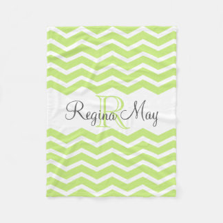 Couverture Polaire Lime Green Grey Monogramme Nom Keepsaké Chevron