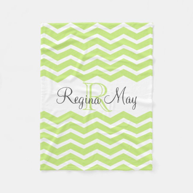 Couverture Polaire Lime Green Grey Monogramme Nom Keepsaké Chevron (Devant)